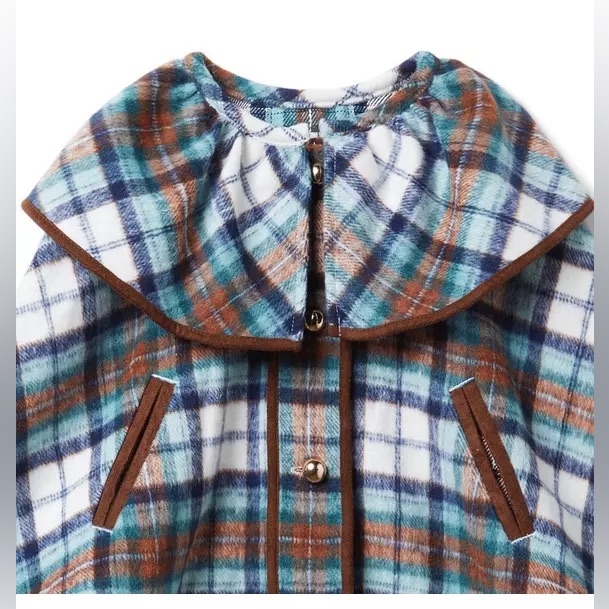 Janie And Jack Girl Jet Ivory Plaid Plaid Ruffle Cape Size 5-6